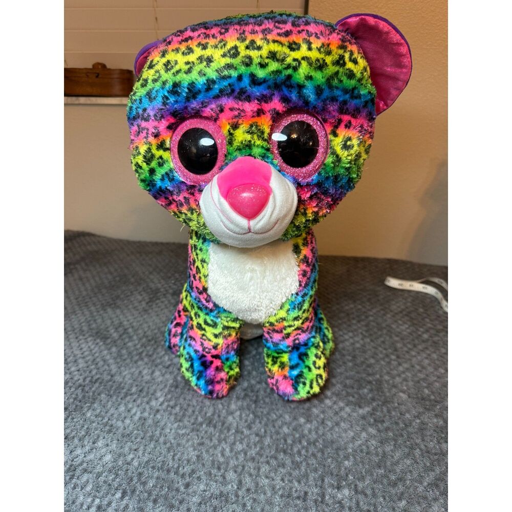 Ty Beanie Boos Dotty Rainbow Leopard Large 17" Plush Glitter Eyes Colorful